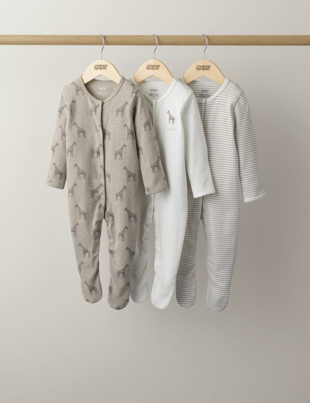 3pk Pure Cotton Giraffe Sleepsuits (7lbs-2 Yrs)