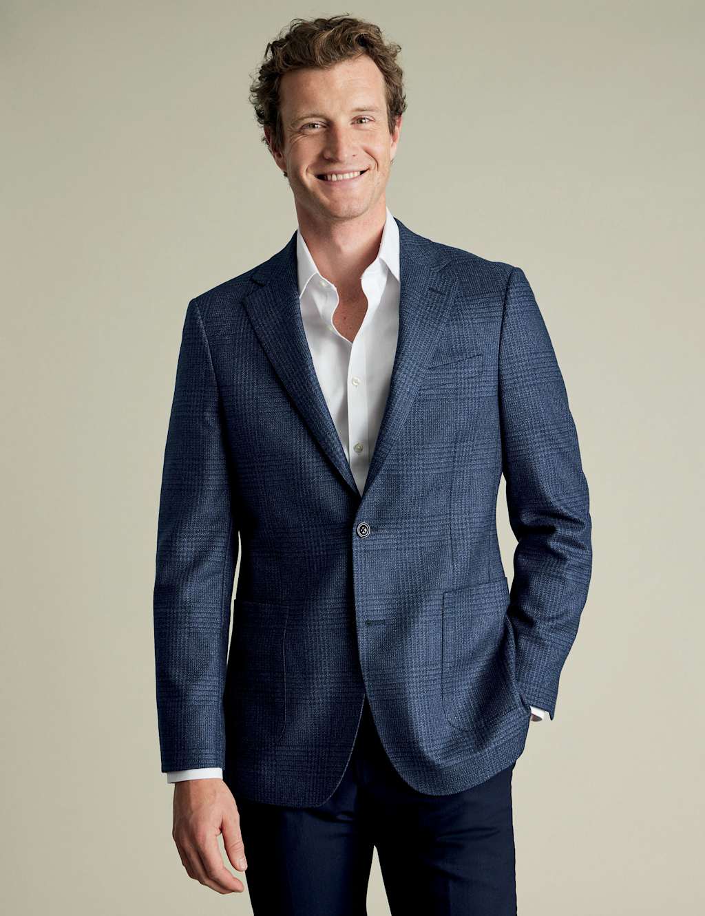 Slim Fit Wool Silk Check Blazer