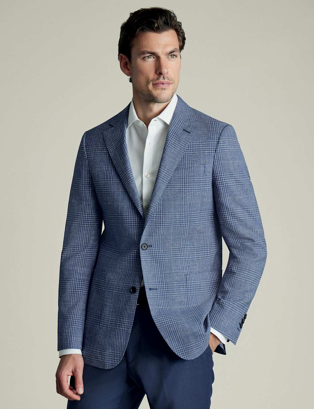 Slim Fit Wool Rich Linen Blend Check Jacket
