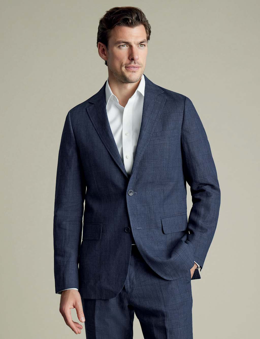 Slim Fit Pure Linen Check Suit Jacket