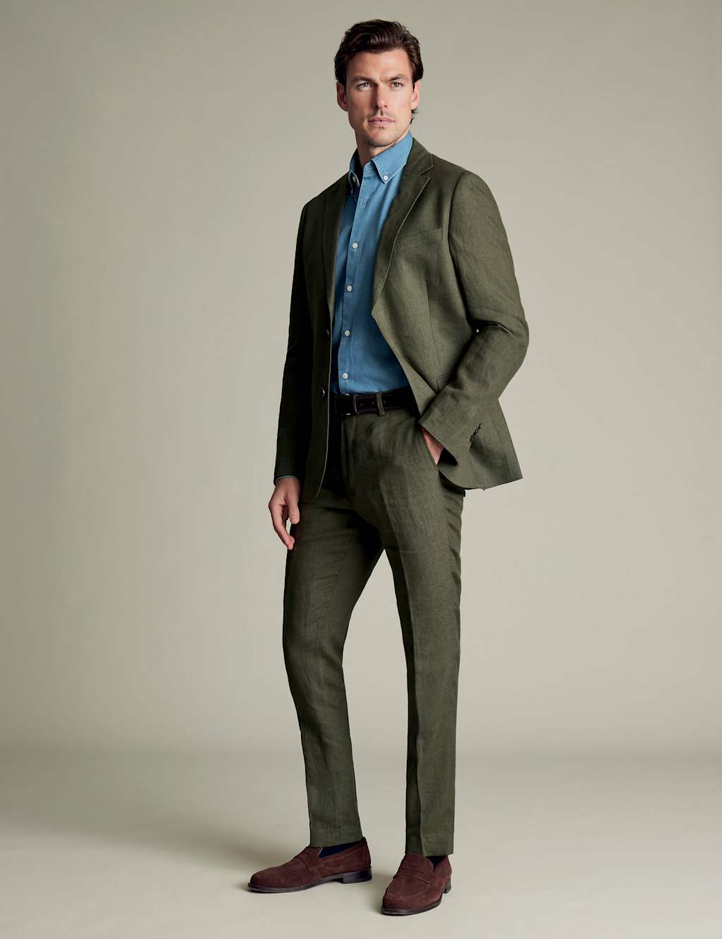 Slim Fit Pure Linen Flat Front Trousers