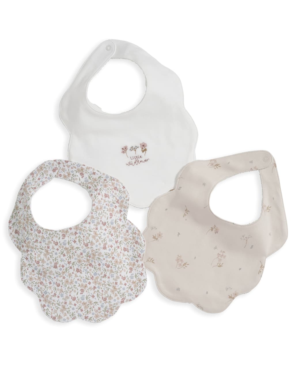 3pk Pure Cotton Floral Dribble Bibs