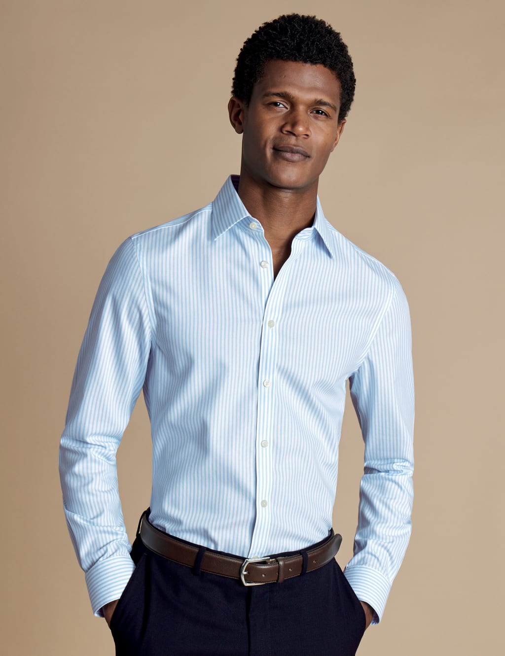 Charles Tyrwhitt Men's Slim Fit Pure Cotton Striped Oxford Shirt - 16.5/35 - Light Blue Mix, Light Blue Mix