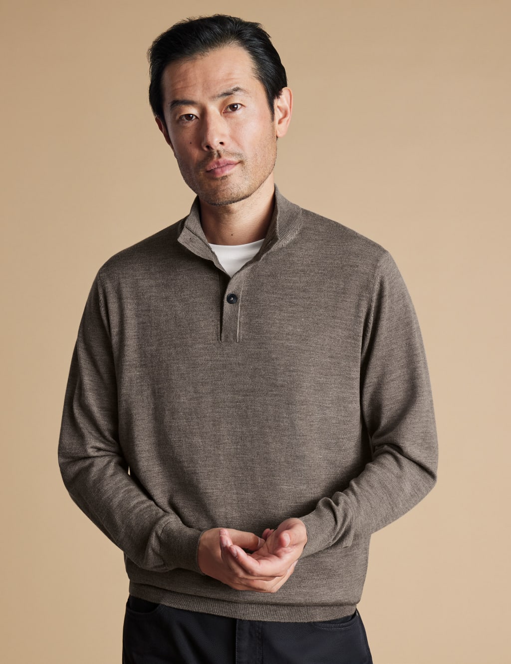 Pure Merino Wool Button Neck Jumper