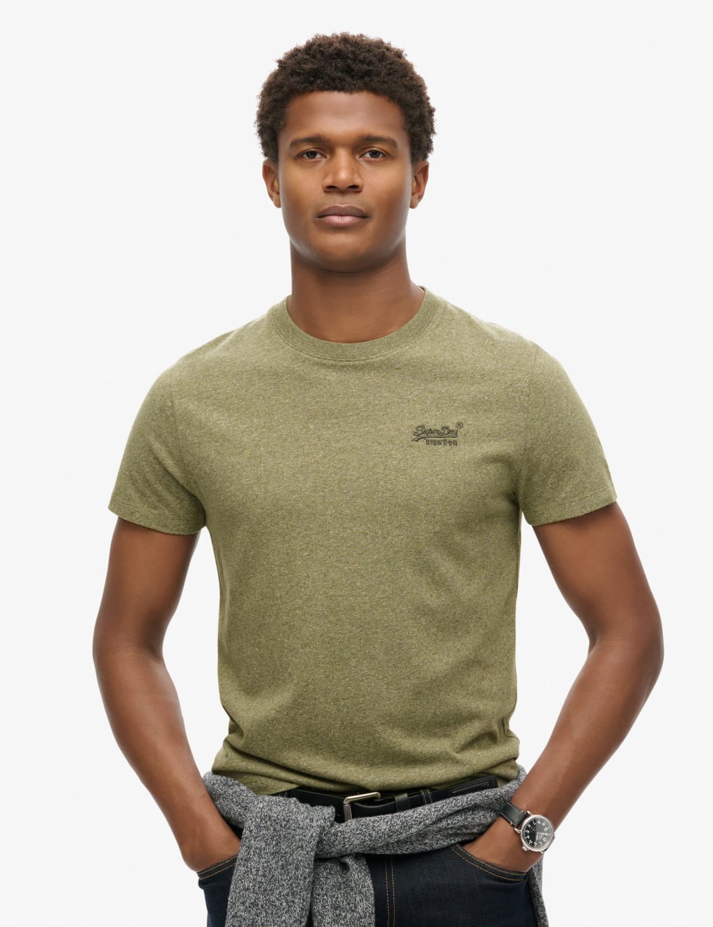 Superdry Men's Slim Fit Pure Cotton T-Shirt - Graphite, Stone,Graphite,Brown