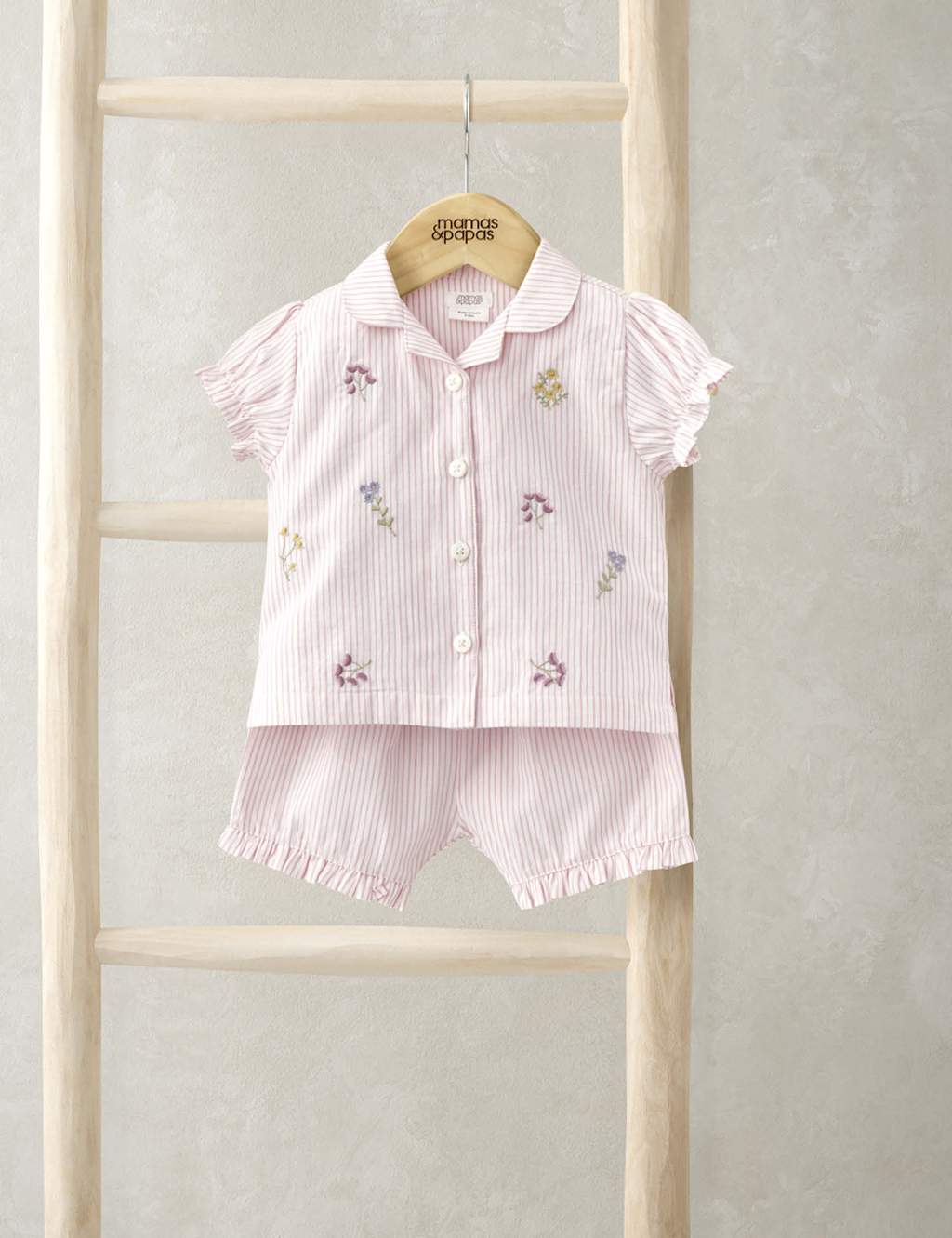 Mamas & Papas Girls Pure Cotton Striped & Floral Pyjamas (3-36 Mths) - 12-18 - Pink Mix, Pink Mix