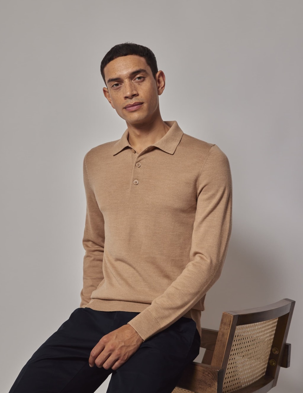Pure Wool Long Sleeve Polo Shirt