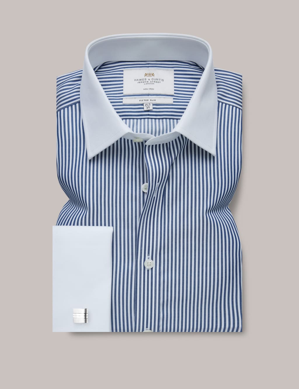 Hawes & Curtis Men's Fitted Slim Non Iron Pure Cotton Striped Shirt - 15½/35in - White Mix - Available at M&S