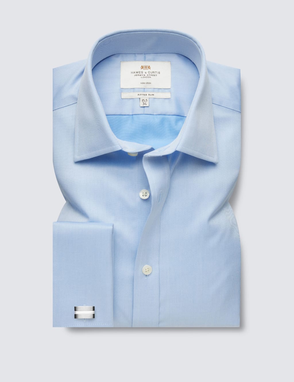 Hawes & Curtis Men's Fitted Slim Non Iron Pure Cotton Twill Shirt - 15.5/34 - Blue, White,Blue