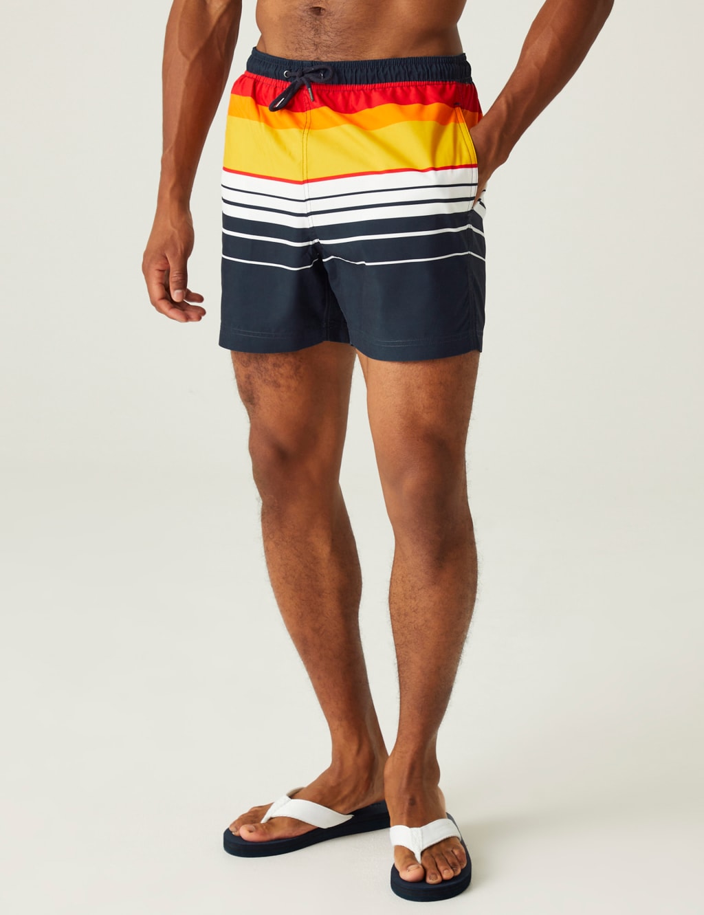 Regatta Men's Loras Quick Dry Pocketed Striped Swim Shorts - XXL - Navy Mix, Navy Mix,Blue Mix