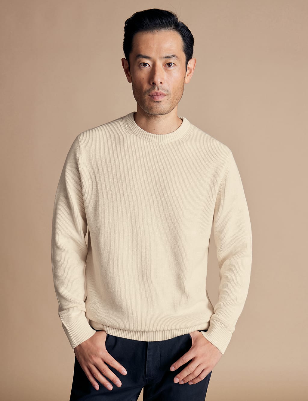 Pure Cotton Ribbed Crew Neck Jumper