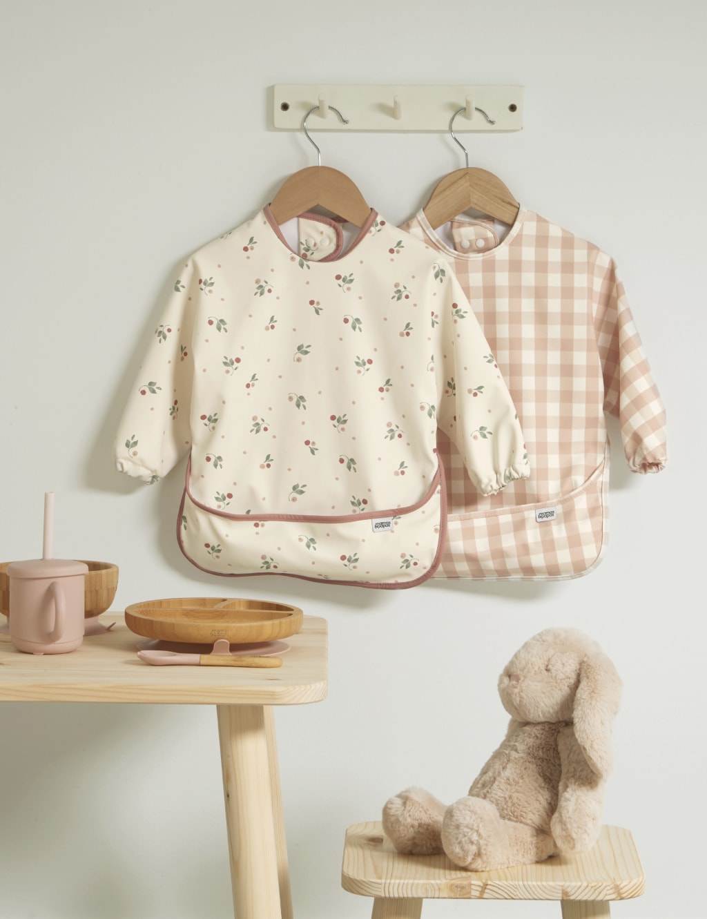 2pk Checked & Cherry Dribble Bibs