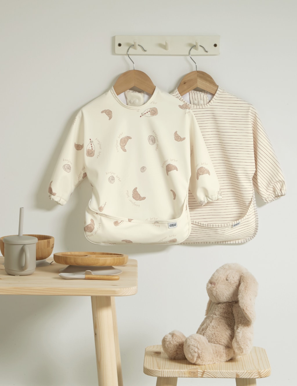 2pk Striped & Breakfast Dribble Bibs