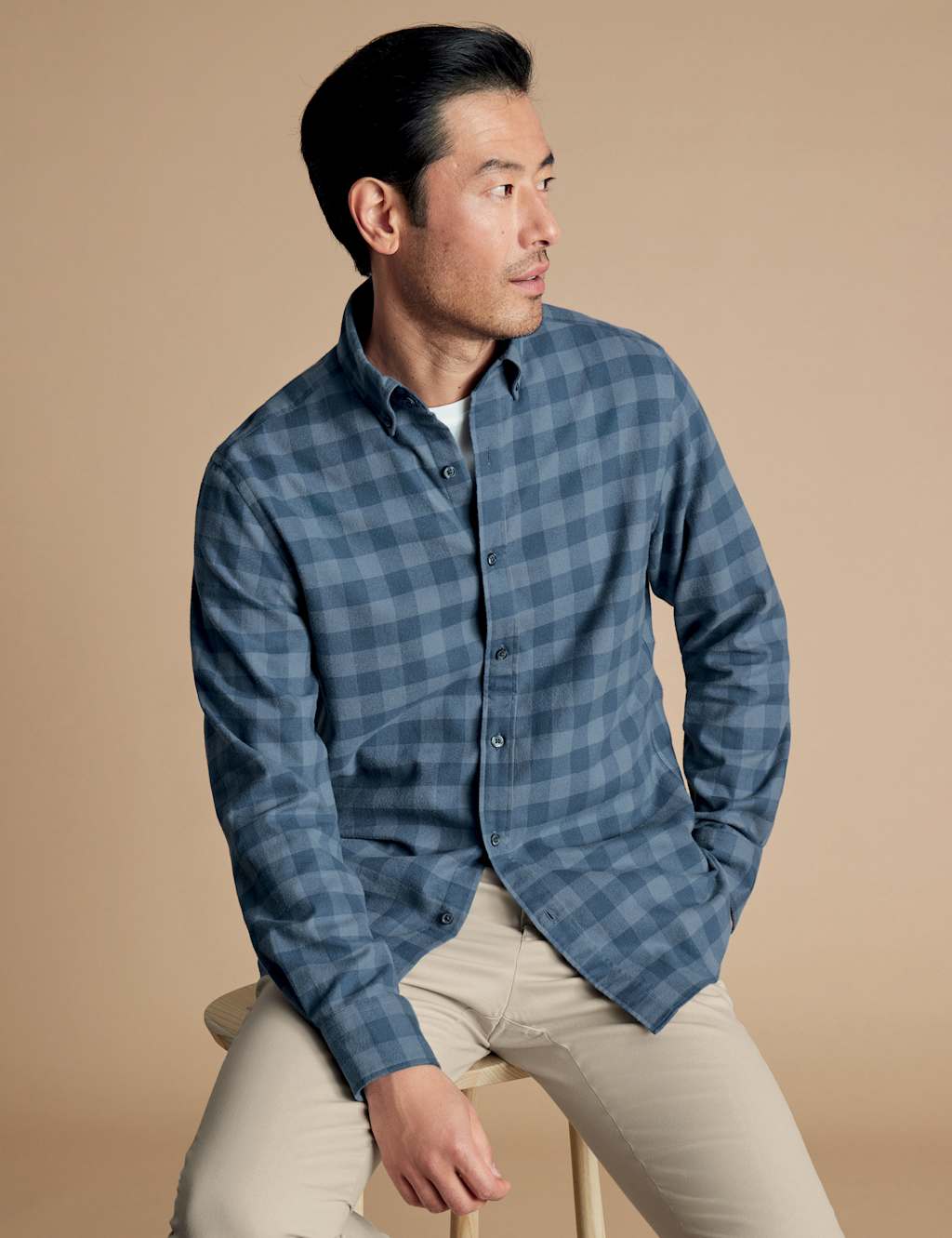 Slim Fit Brushed Cotton Gingham Check Shirt