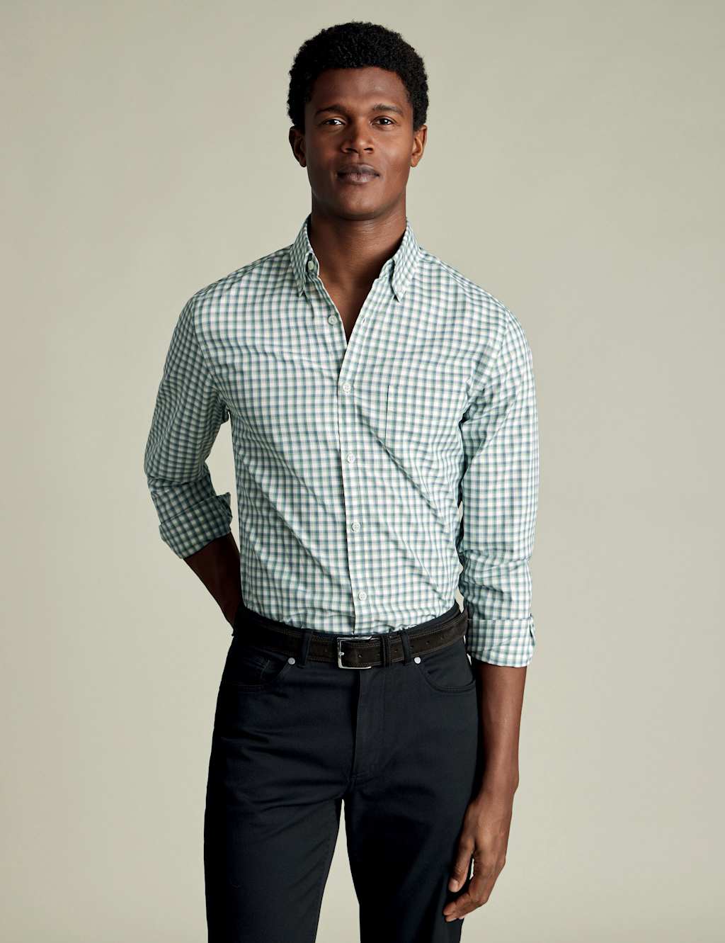Non Iron Slim Fit Stretch Check Oxford Shirt