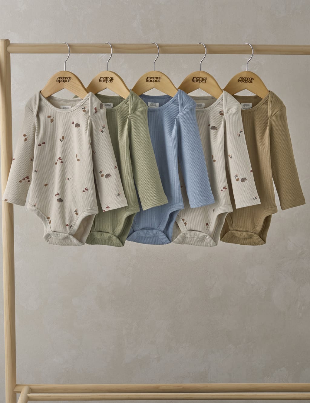 Mamas & Papas Boys 5pk Cotton Rich Plain & Hedgehog Bodysuits (0-24 Mths) - NB - Multi, Multi