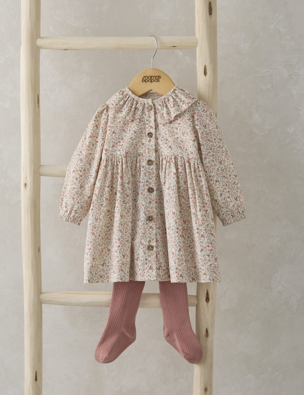 Pure Cotton Floral Cord Dress with Tights (0-12 Mths)
