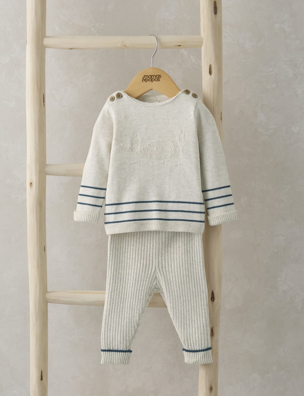 2pc Pure Cotton Knitted Whale Outfit (0-12 Mths)
