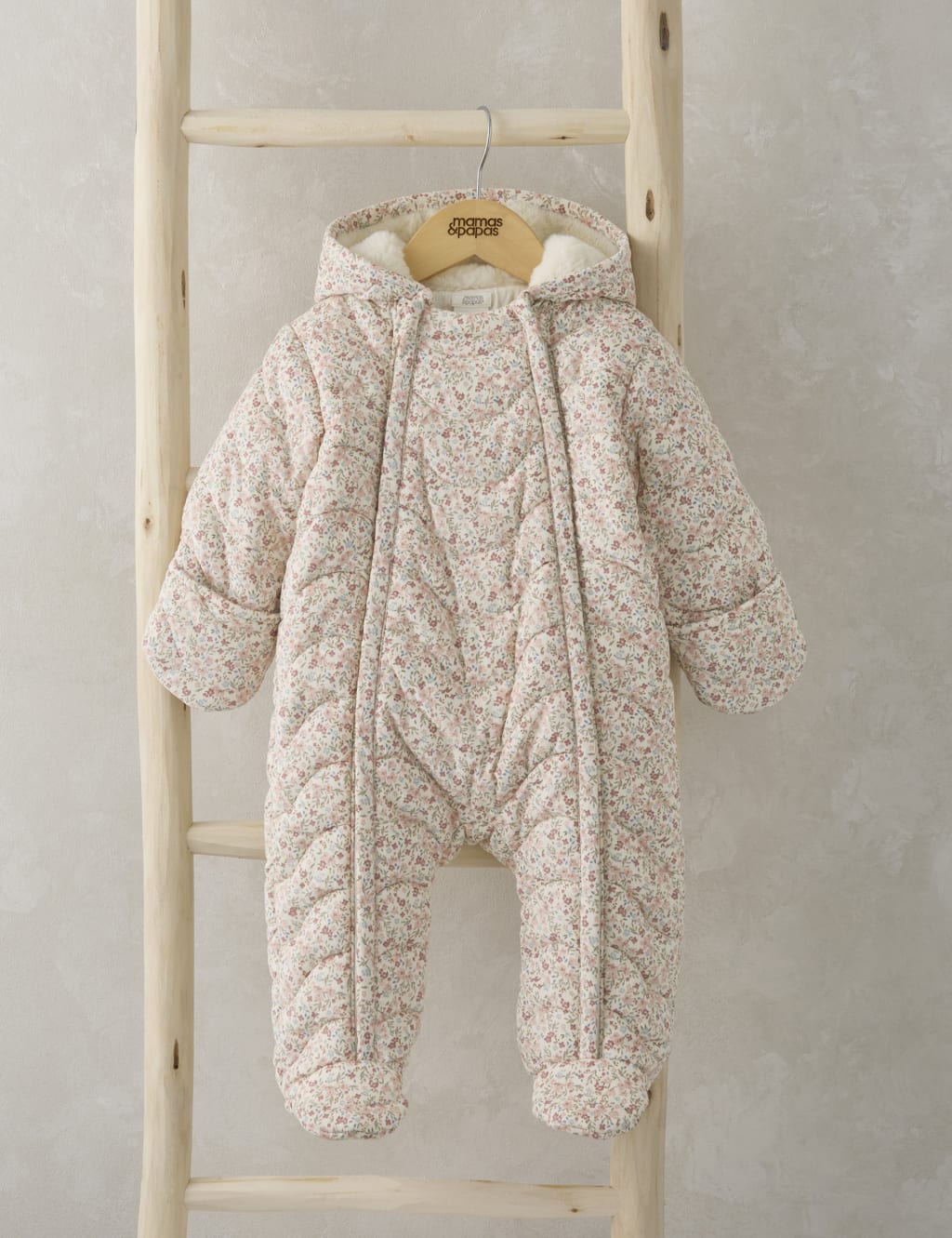 Pure Cotton Floral Hooded Padded Pramsuit (7lbs-12 Mths)
