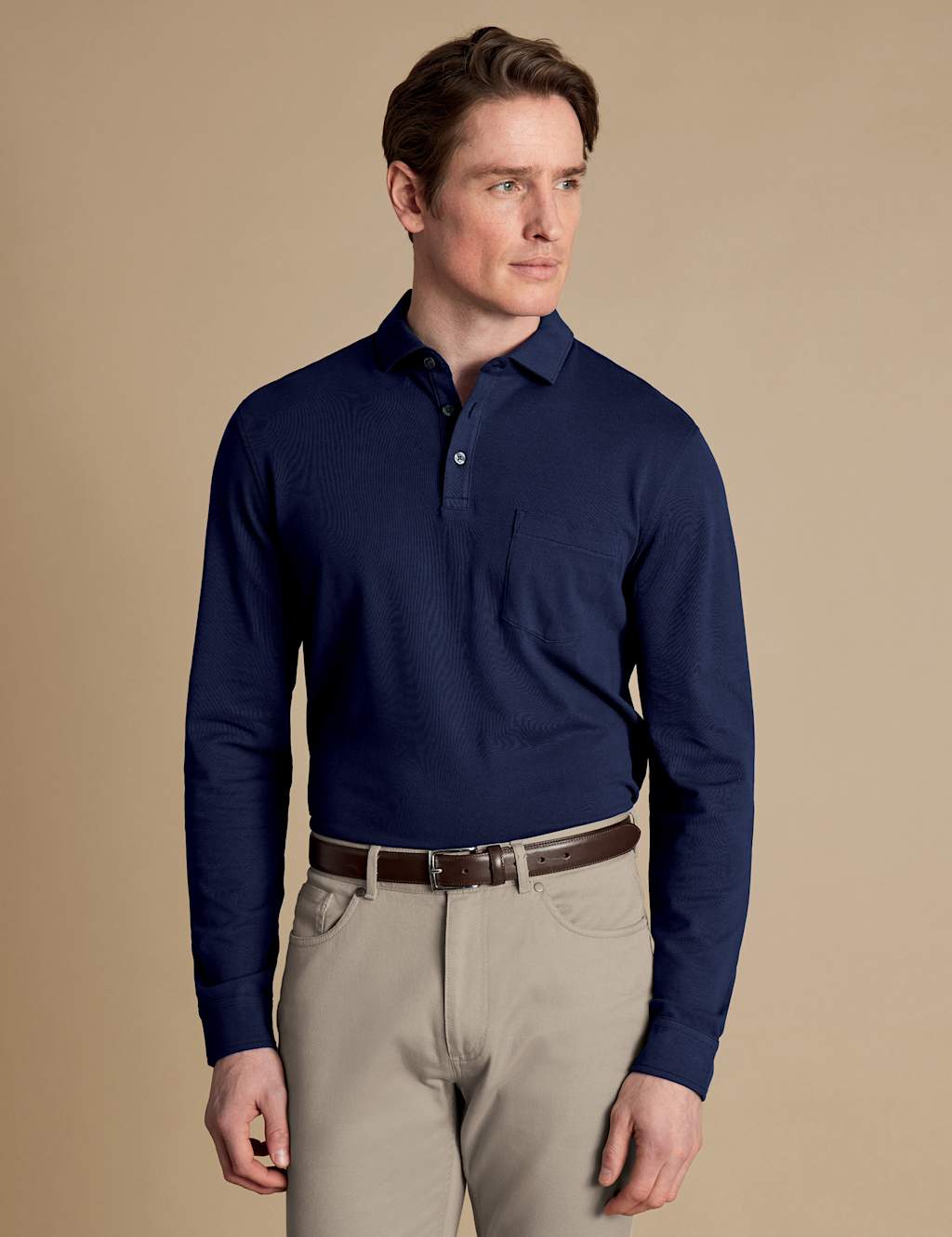 Cotton Rich Pique Long Sleeve Polo Shirt