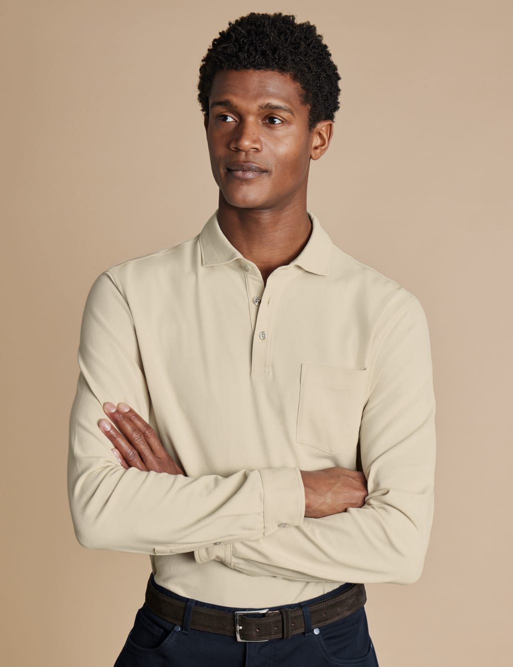 Cotton Rich Pique Long Sleeve Polo Shirt