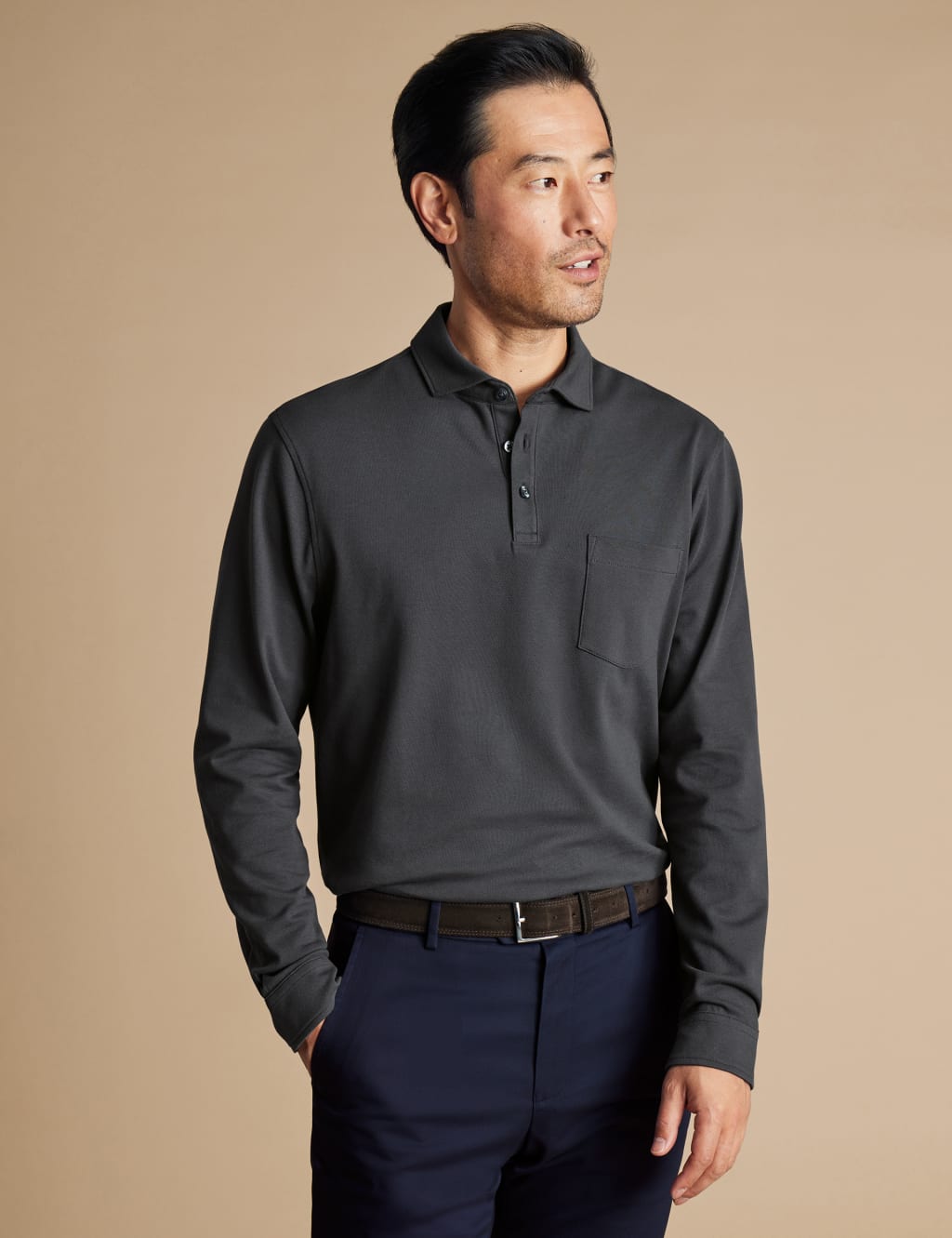 Cotton Rich Pique Long Sleeve Polo Shirt