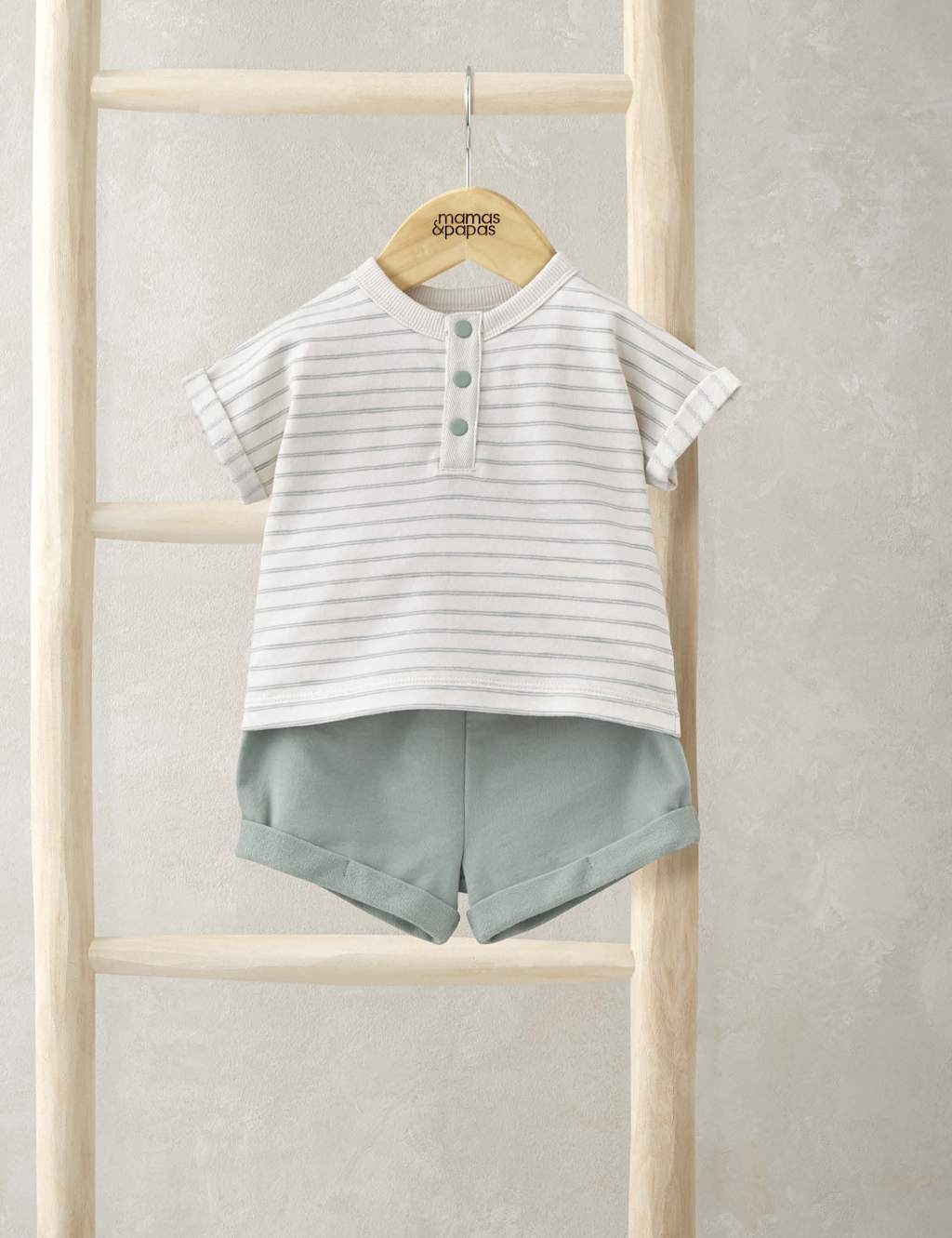 Mamas & Papas Boys 2pc Pure Cotton Striped Top & Bottom Outfit (0-3 Yrs) - 3-6 M - Blue Mix, Blue Mix