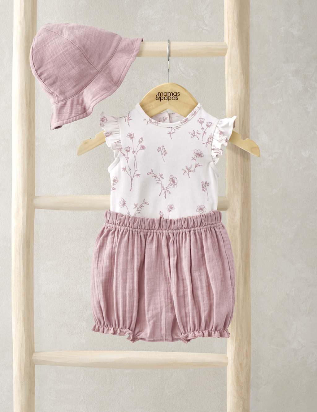 Mamas & Papas Girls 3pc Pure Cotton Floral Top & Bottom Outfit (0-12 Mths) - UT1M - White Mix, White Mix