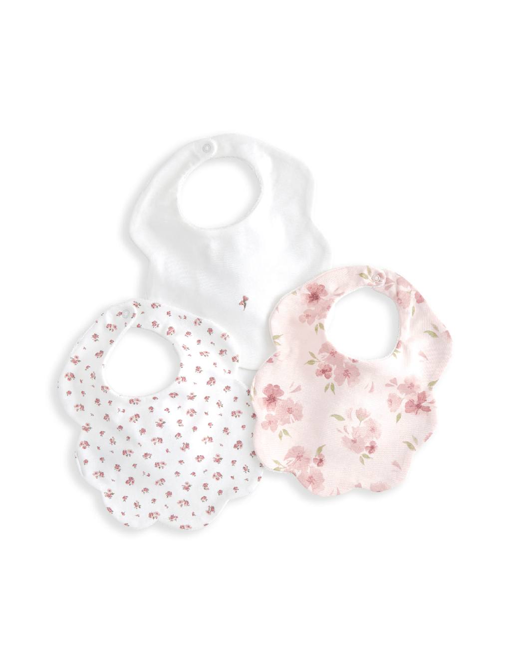 3pk Pure Cotton Floral Scallop Dribble Bibs