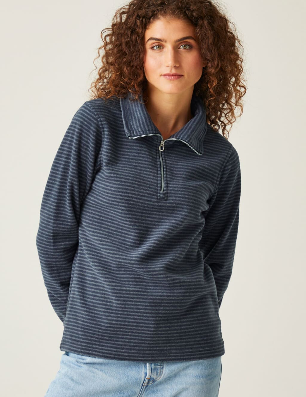 Solenne Striped Funnel Neck Half Zip Fleece