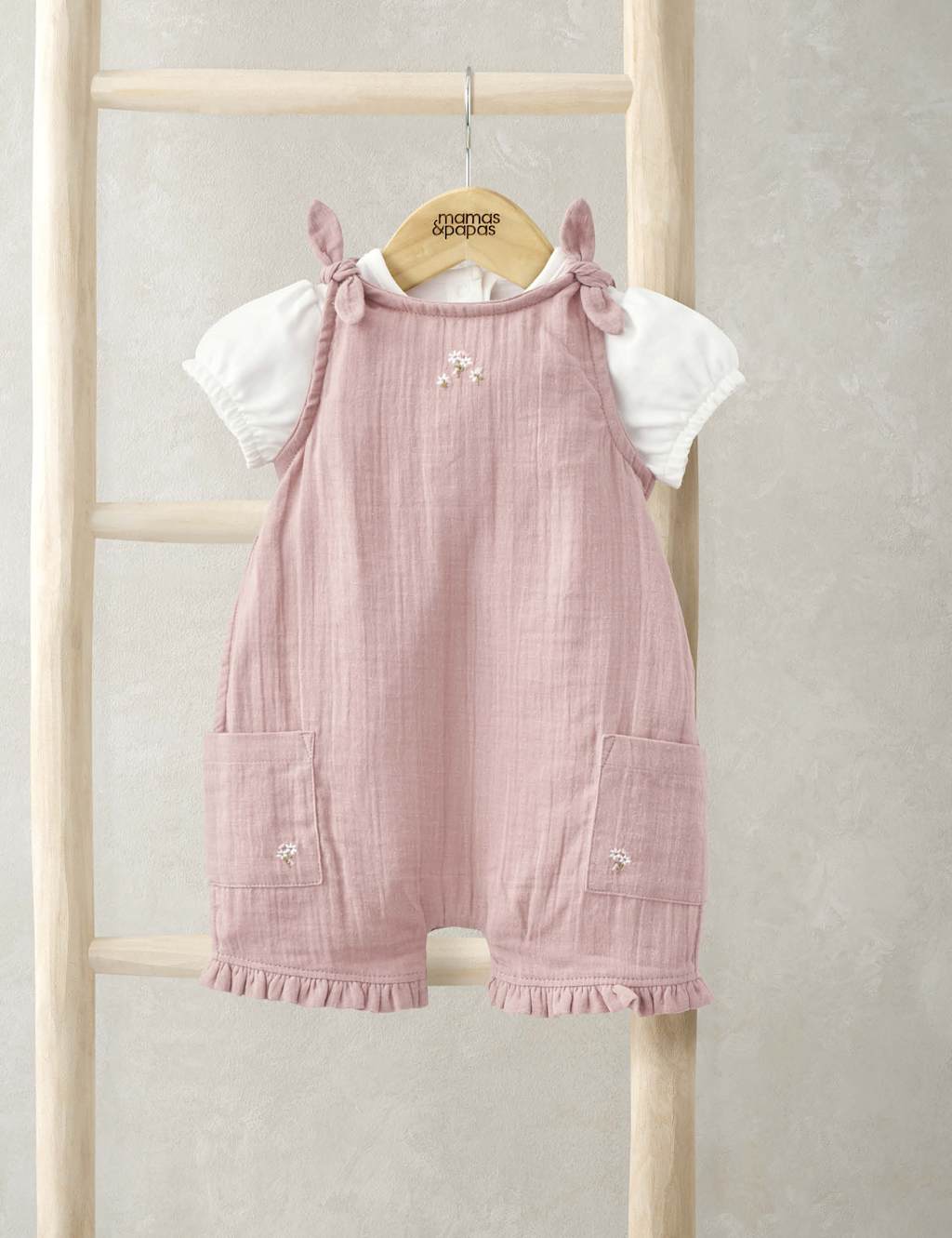 Mamas & Papas Girls 2pc Pure Cotton Floral Outfit (0-12 Mths) - 0-3 M - Pink, Pink