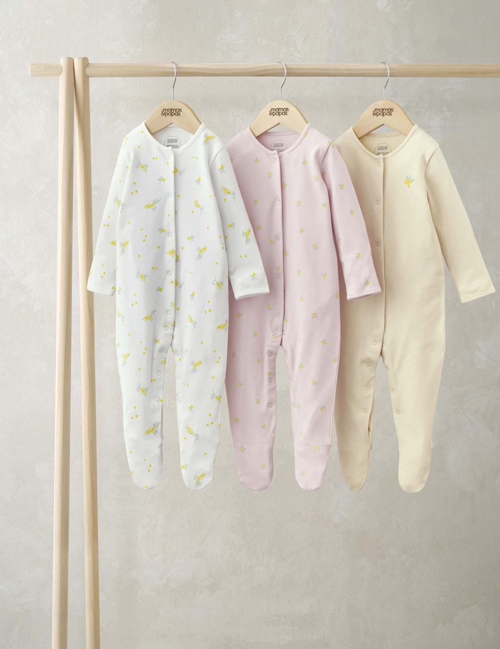 Mamas & Papas Girls 3pk Pure Cotton Lemon Sleepsuits (0-24 Mths) - 0-3 M - Multi, Multi