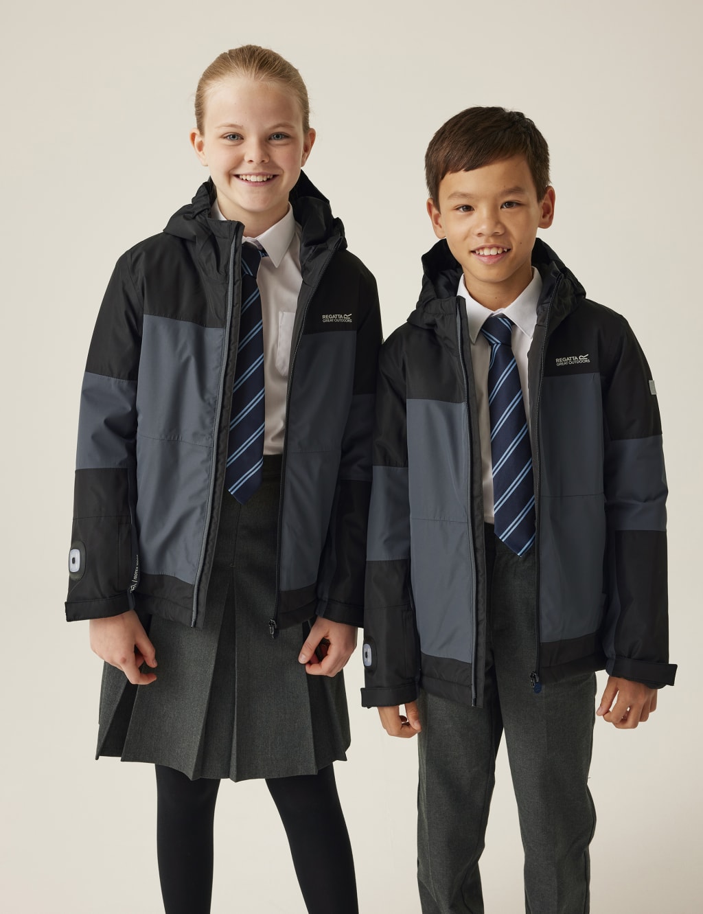 Regatta Boys Beamz IV Hooded Raincoat (3-14 Yrs) - 7-8 Y - Grey Mix, Grey Mix