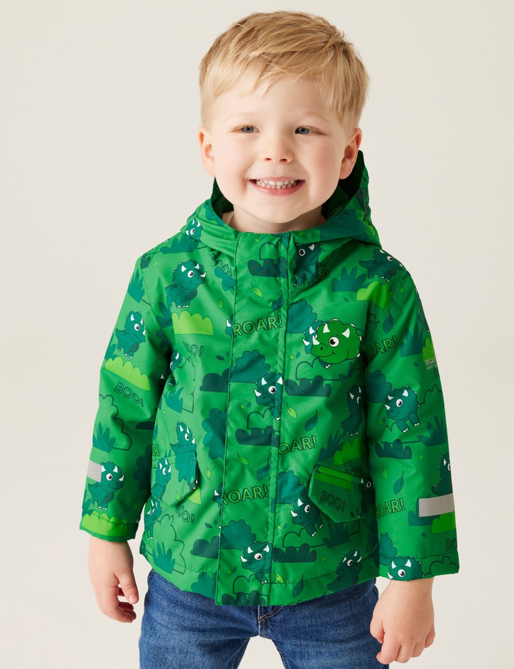 Regatta Boys Animal Rainy Day Monster Hooded Raincoat (6 Mths-6 Yrs) - 4-5 Y - Green Mix, Blue Mix,Green Mix