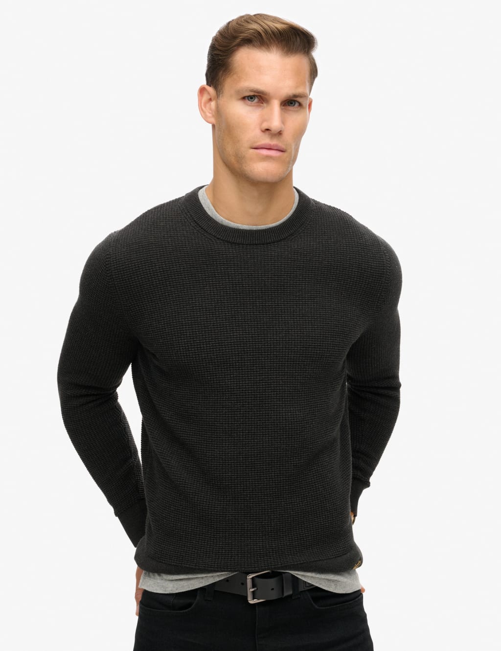 Superdry Men's Pure Cotton Textured Crew Neck Jumper - XXL - Black, Black