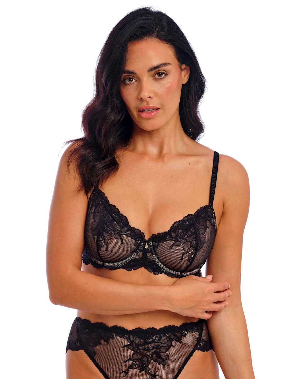 Wacoal Vivid Attraction Lace & Mesh Balcony Bra (C-F) Black