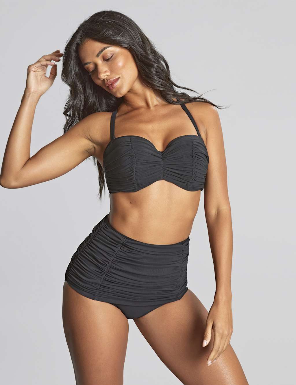 Panache Women's Tulle High Waisted Bikini Bottoms - 12 - Black, Black