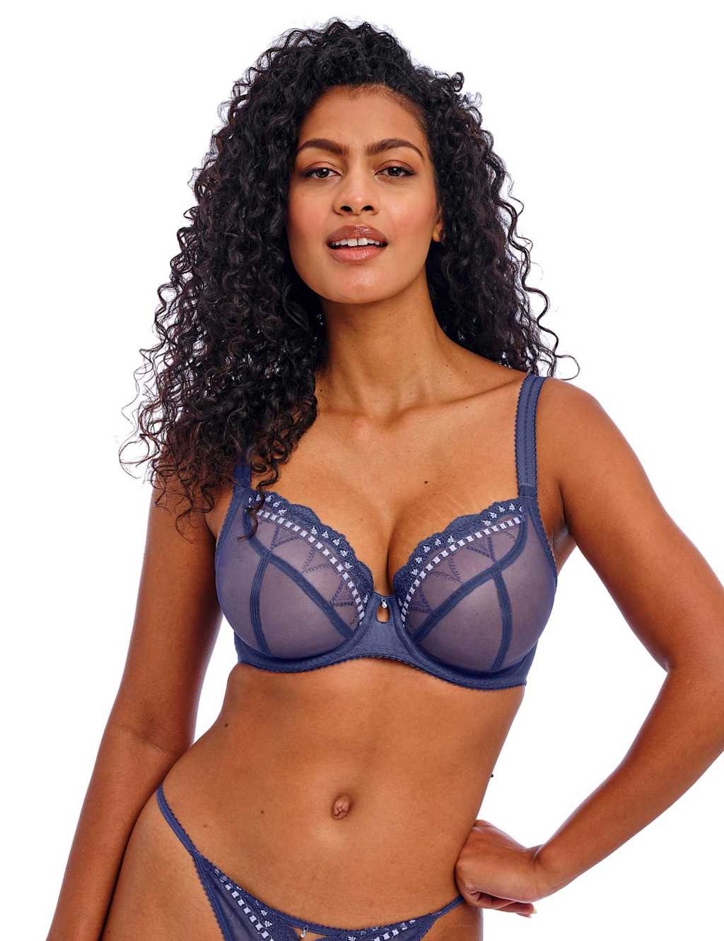 Freya Women's Loveland Mesh Wired Side Support Bra (D-FF) - 34GG - Navy, Navy