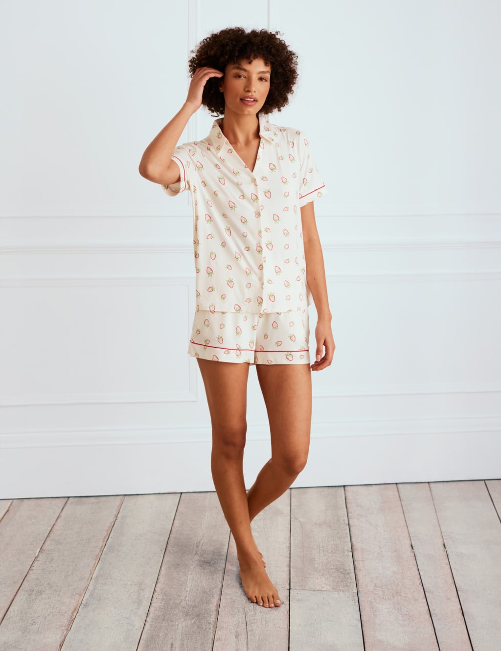 Strawberry Print V-Neck Shortie Set