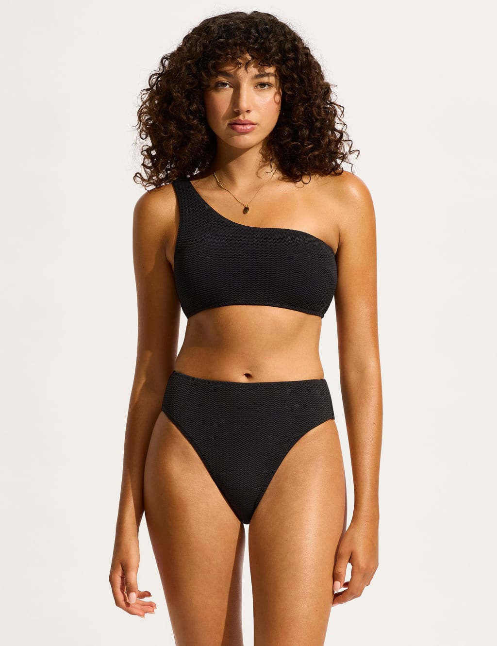 Sea Dive Textured One Shoulder Bikini Top
