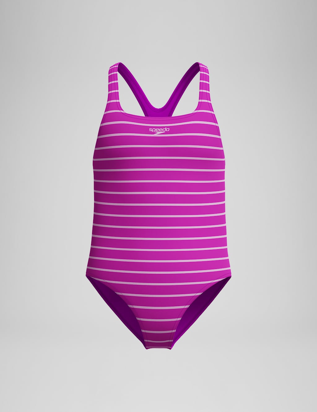 Speedo Girls Printed Medalist Striped Swimsuit (5-16 Yrs) - 11-12 - Purple, Purple