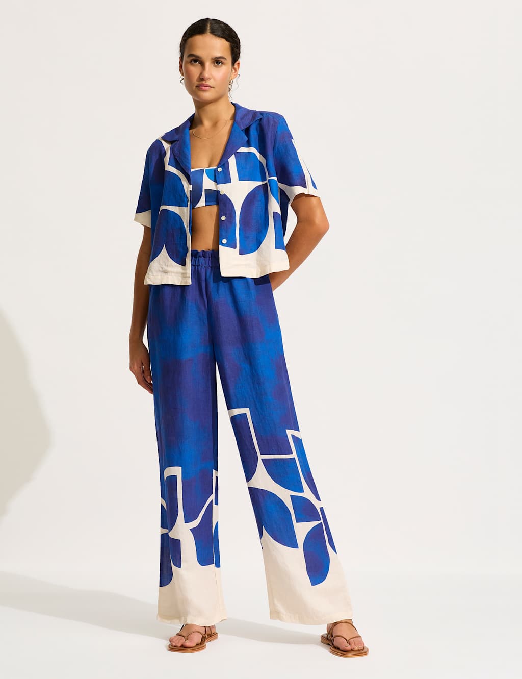 Linen Rich Printed Drawstring Trousers