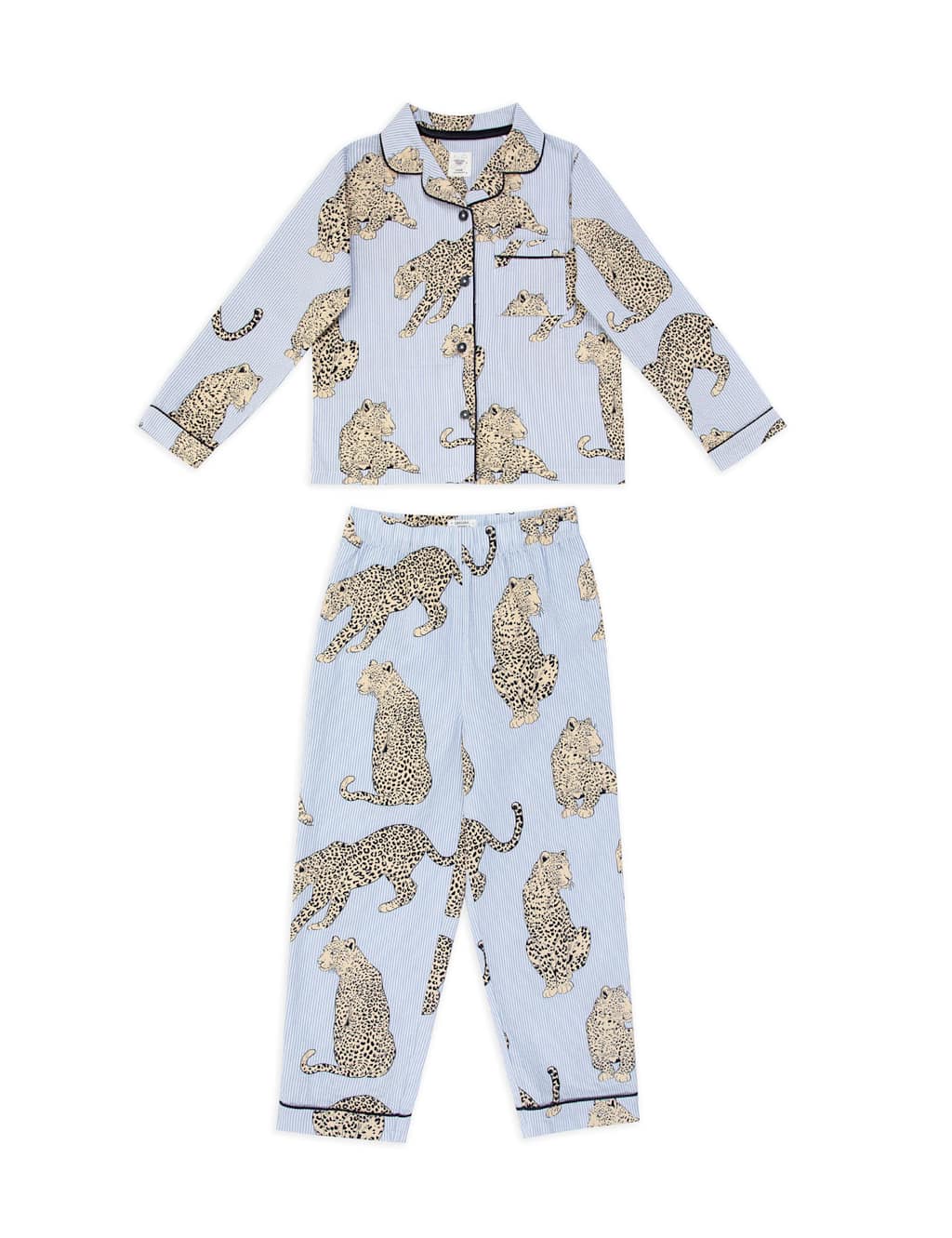 Chelsea Peers Girls Pure Cotton Seersucker Leopard Pyjamas (1-12 Yrs) - 5-6 Y - Blue Mix, Blue Mix