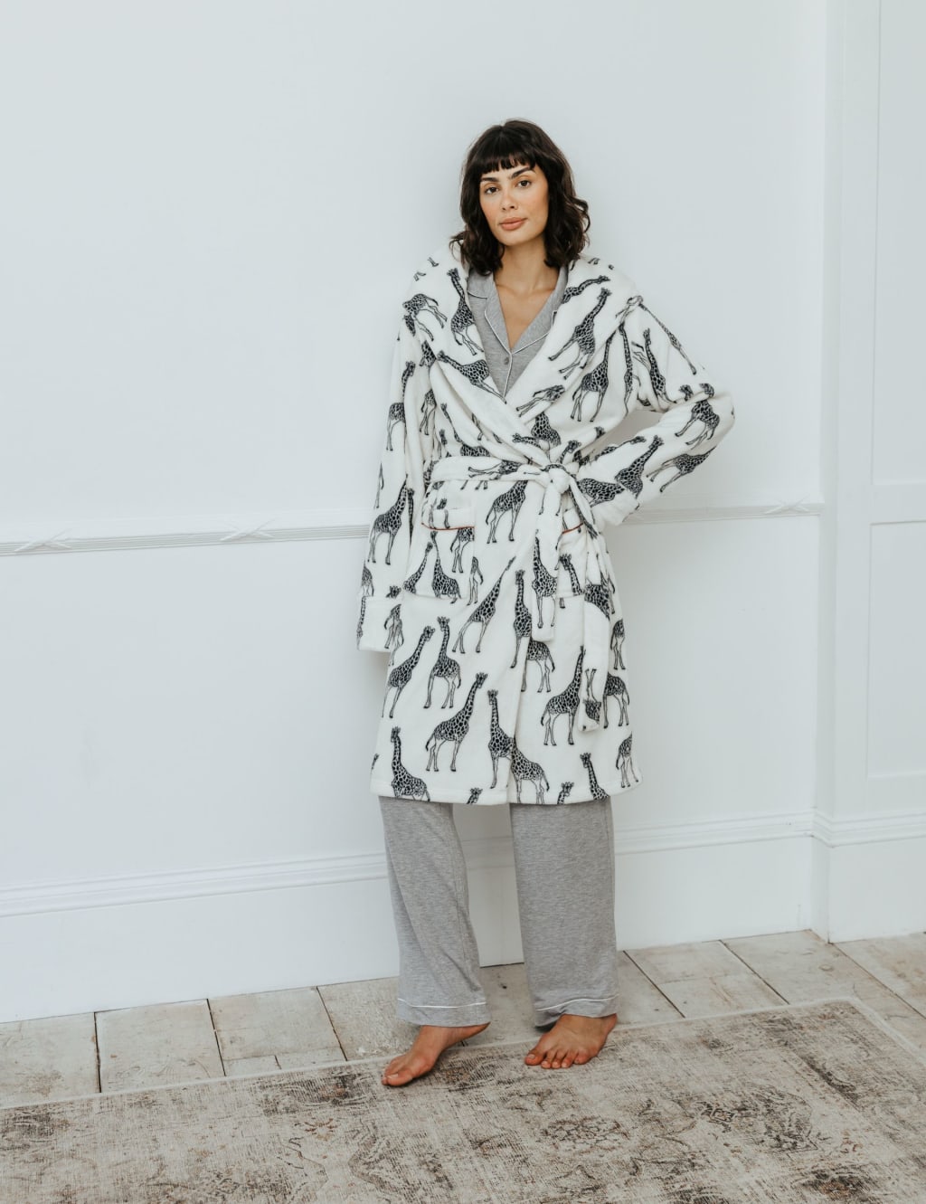 Fleece Giraffe Print Hooded Dressing Gown