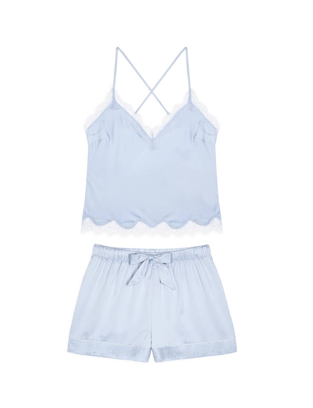 Satin Lace Trim Shortie Set