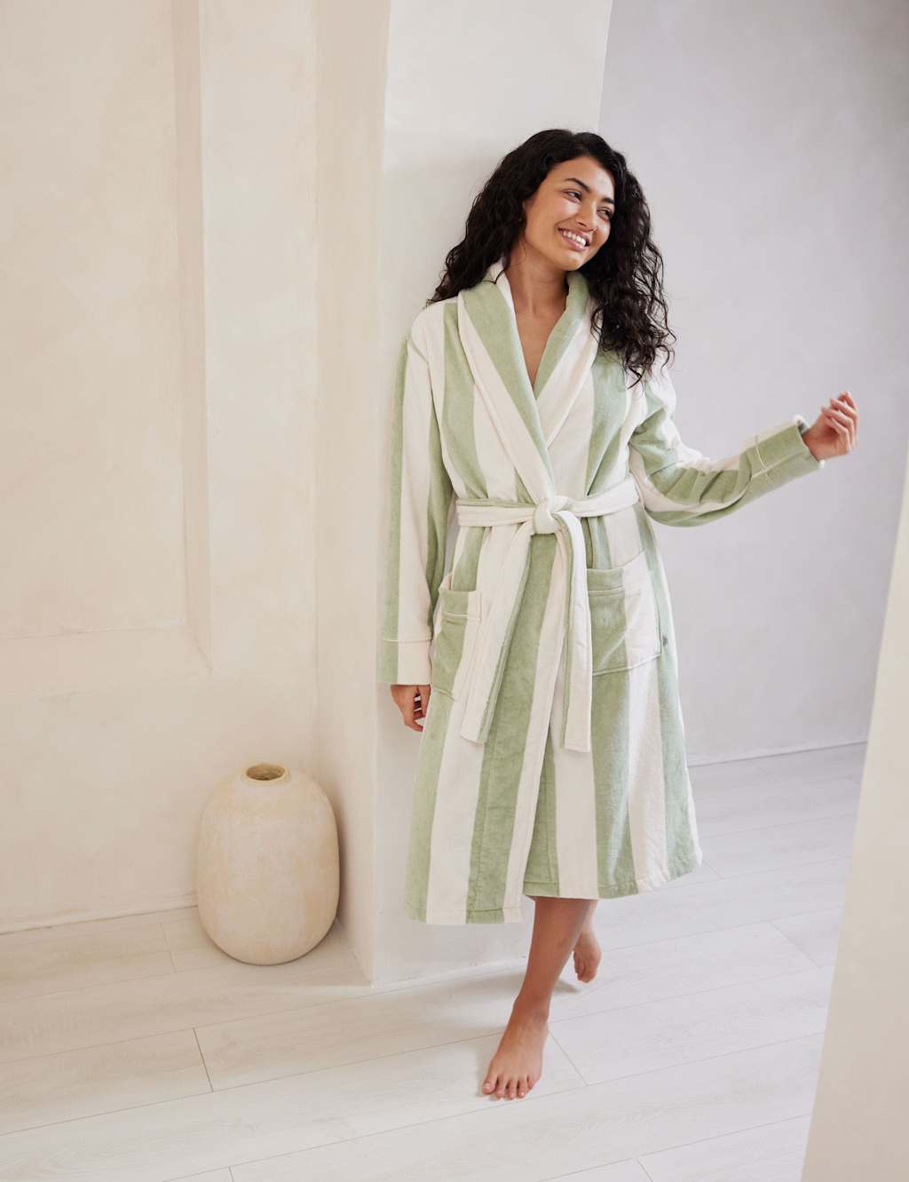 Pure Cotton Striped Towelling Robe