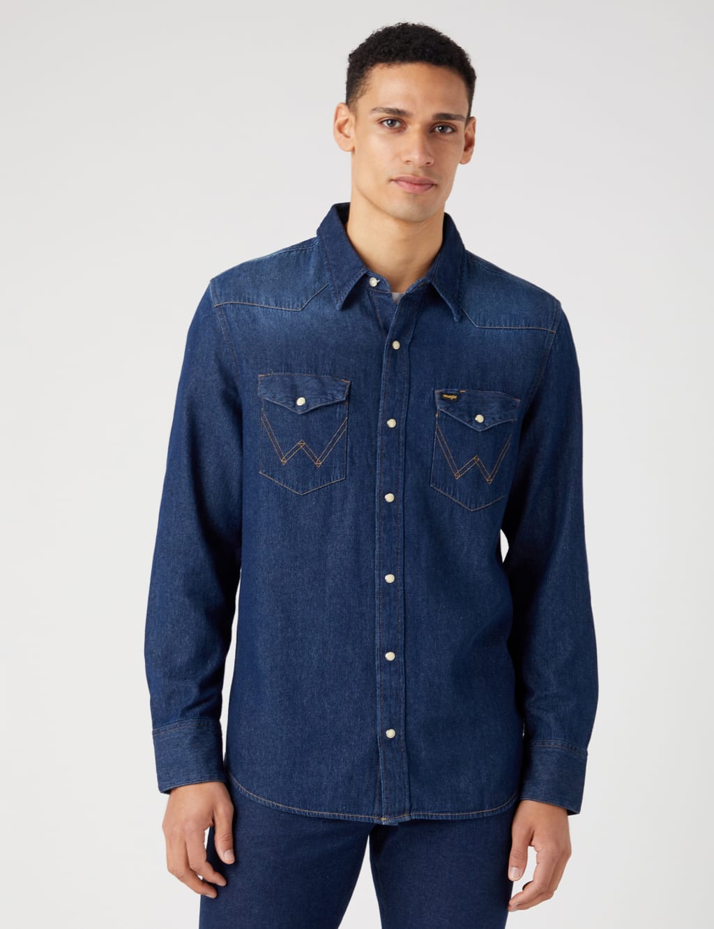 Wrangler Men's Denim Western Shirt - Blue Mix, Blue Mix