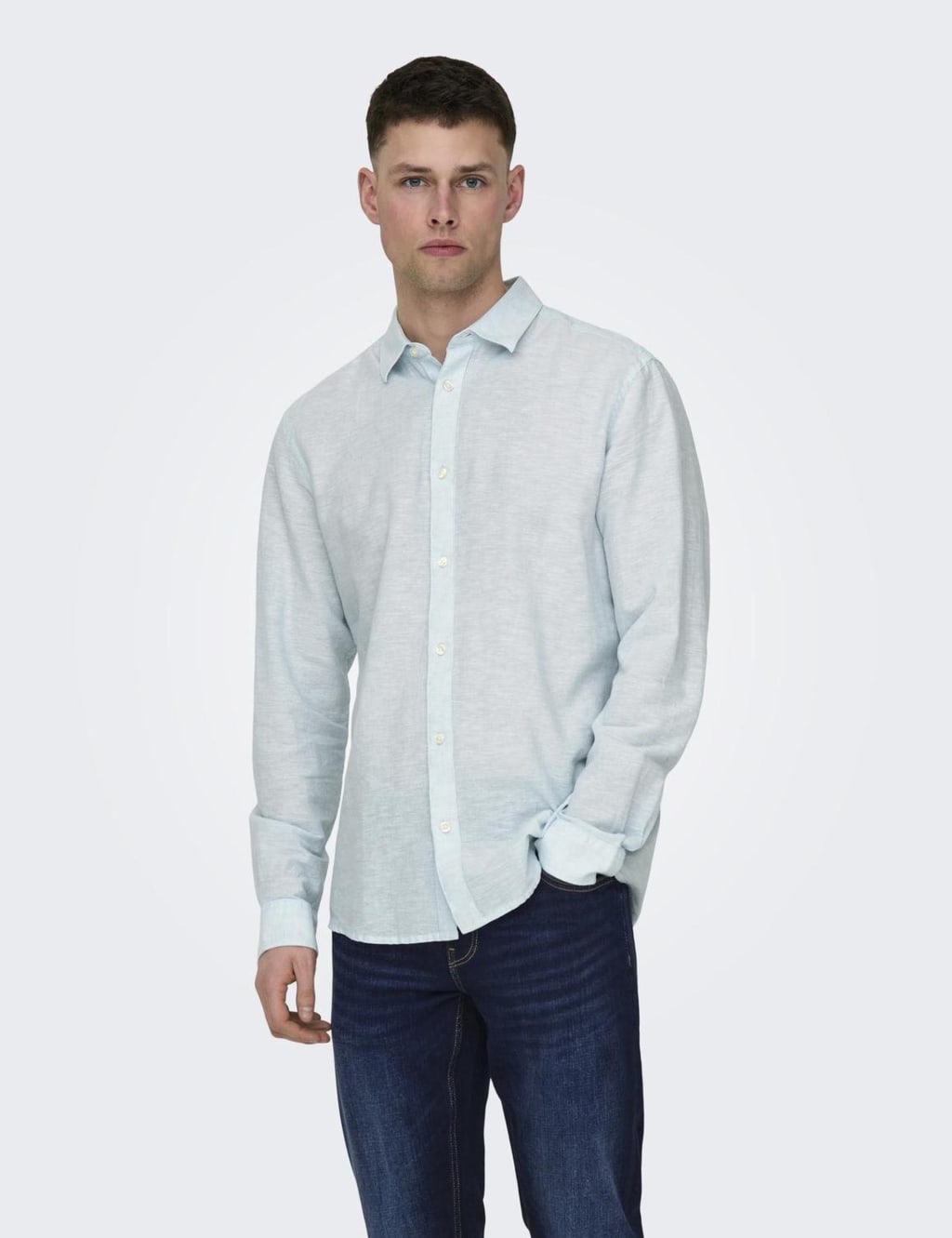 Only & Sons Men's Cotton Linen Blend Shirt - M - Blue - Available at M&S
