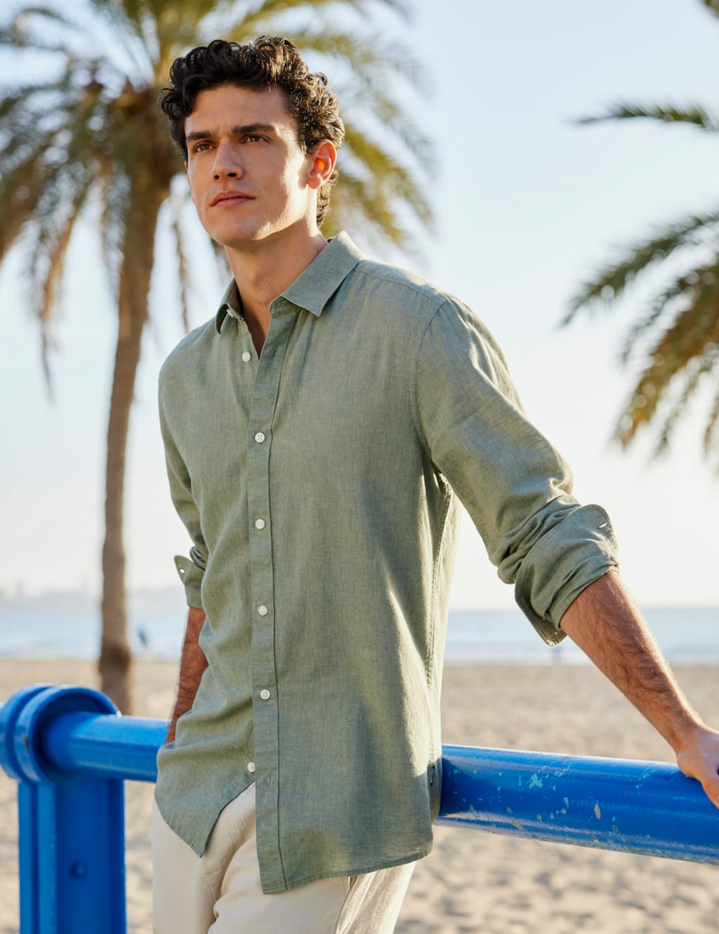 Cotton Linen Blend Slim Fit Shirt