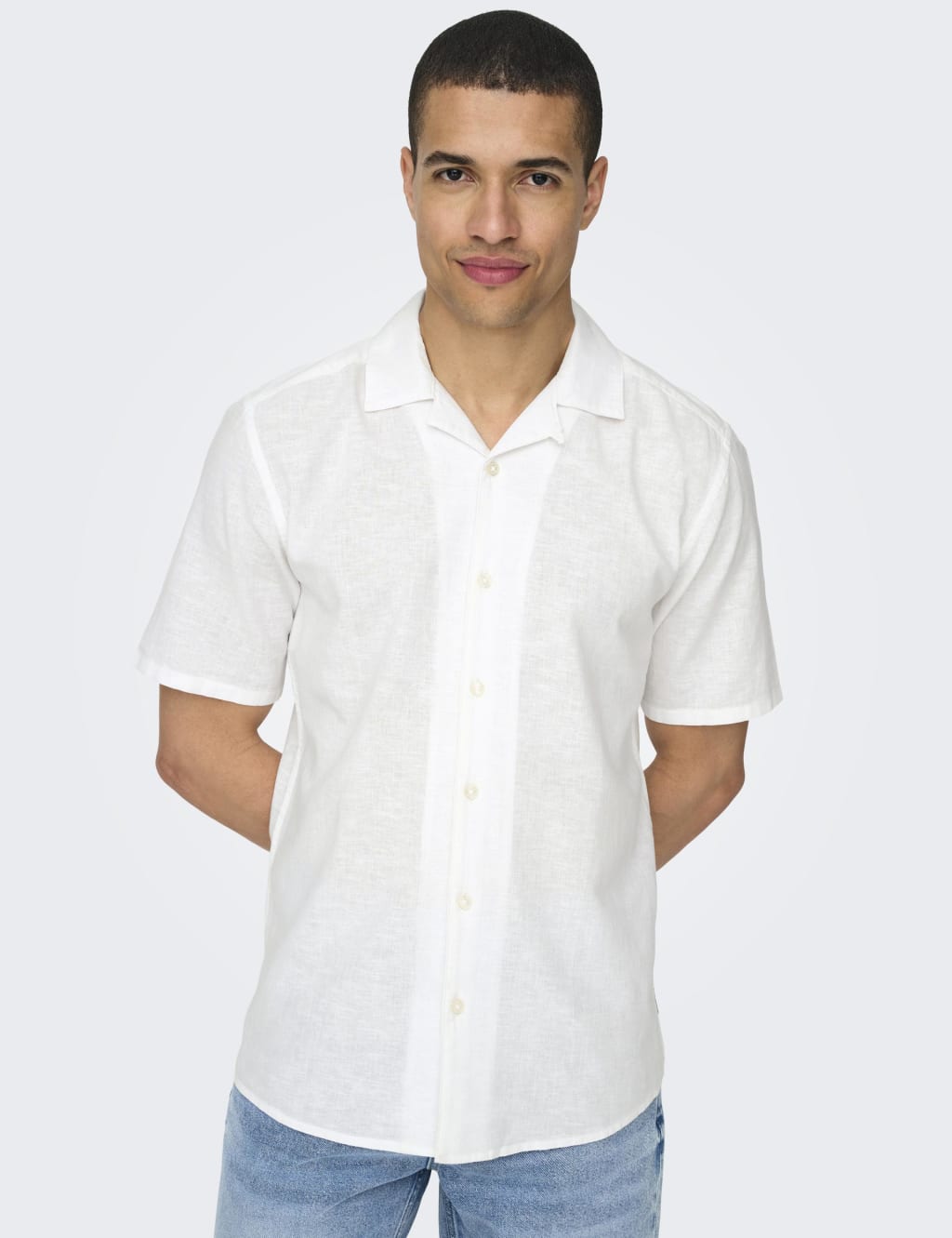 Only & Sons Men's Cotton Linen Blend Shirt - White, White,Navy